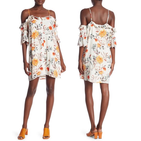 Eyelet Floral Cold Shoulder Ruffle Button Up Dress - Picture 6 of 9